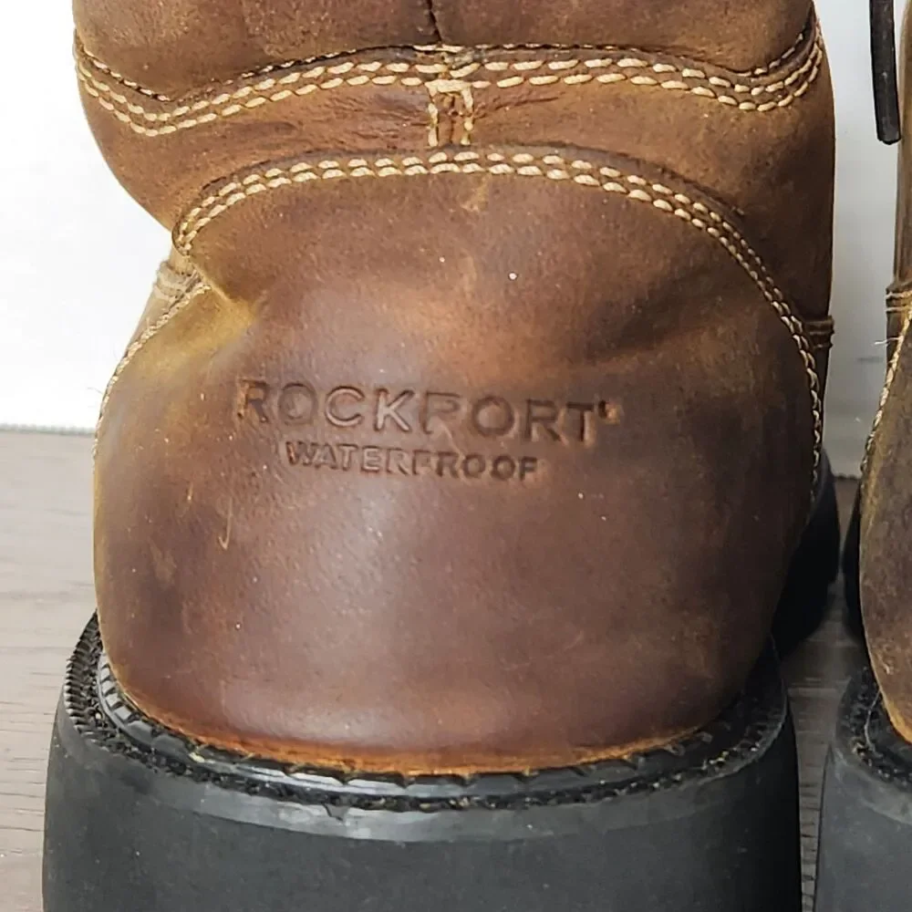 Rockport Mens Hydro-Shield APM7312RW Waterproof Moc Toe Brown Leather Boots Sz 8